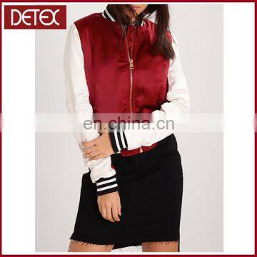 Lightly Padded Women Polyester College Plain Satin Baseball Jacket