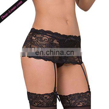 Black Lace Band Garter Belt Sexy Lingeries with Thong