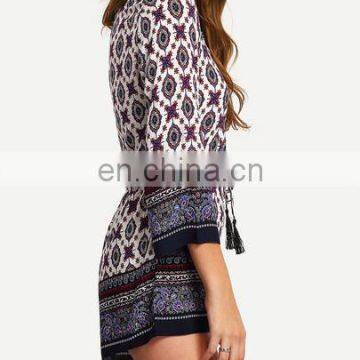 China Factory Wholesale Fashion Design Tribal Print Tassel-Tied Romper Women photo-2