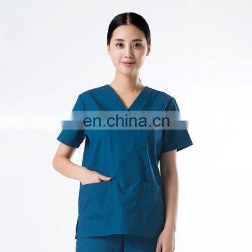 Blue Polyester Cotton V-neck 3 Pocket Scrub Uniform