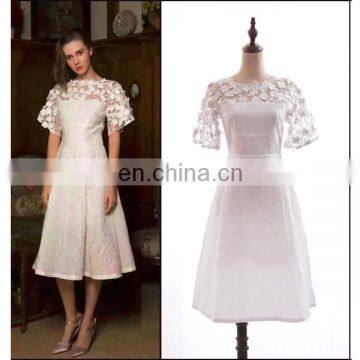 beautiful lace short sleeve white dresses Korean style dress casual dress