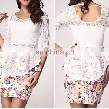 Dovetail design beautiful lace female blouse