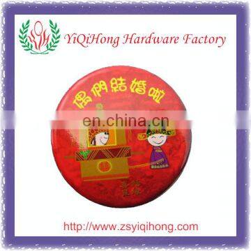 Printed logo couple wedding tin button/bridegroom and bride tin button