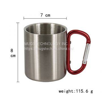 8oz Металлическая кружка из нержавеющей стали для сублимационной печати с красным карабинным ручкой