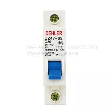 Dz47-63 C20 1p Single-Phase Small Household Air Switch Residual Current Switch Open Circuit Breaker