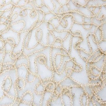 African Embroidery Gold Mesh Lace New Sequin Fabric photo-2