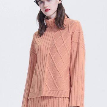 Fashion Women Clothing Winter Pullover Asymmetrical Knit Turndown Sweaters