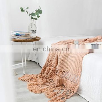 New American style hollow tassel sofa air conditioner hand knitted thread blanket