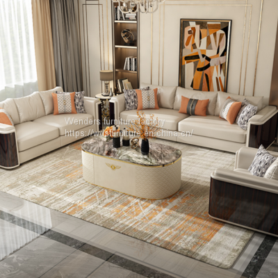Light luxury leather sofa combination of Italian postmodern simple luxury villa new Chinese ebony