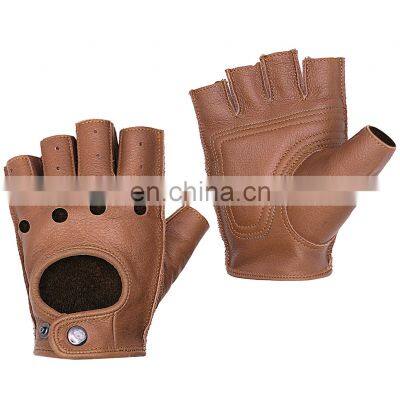 Handlandy Cow Leather Motorsports Men's Fingerless Driving Fitness Motorcycle Bike Gloves cycling gloves half finger