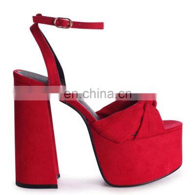 Red color with bow front strap ladies high heels ankle strap extreme platform sandals shoes women evening shoe