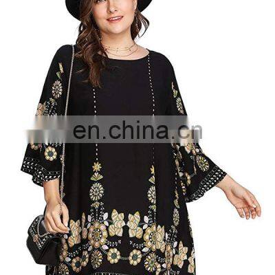 Plus Size Clothes Women Bohemian Style Print Floral Clothing Beach Casual Dress photo-3