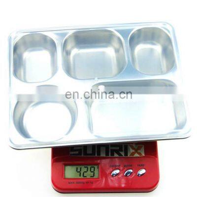 School Mess Stainless Steel Dinner Plate Buffet Tray Lunch Box, High Quality 5 Compartment Dinner Plate photo-5