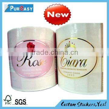 Printing red rose silver embossed wine decal label
