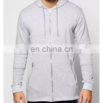 Back hip hop style custom fleece hoodie for men long line full zipper up street and gym wear hoodies