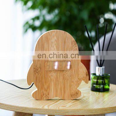 Customized Unique Design Penguin Shape Animal Bamboo Electronic Digital LED Alarm Clock photo-3