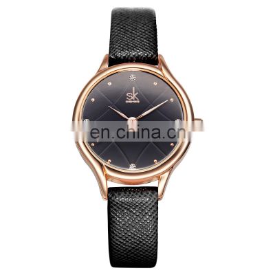 SHENGKE Elegant Lady Watch Diamond Index Dial Beauty Soft Leather Band Japanese Quartz Movt. K8013L Custom Logo OEM Alloy Watch