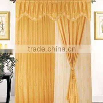 Hot Selling factory 100%polyester Damask soild Window Curtain with attached valance with 2 tassels