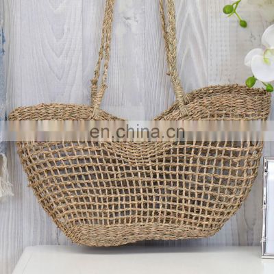 New Trend 2022 Seagrass Handbag 100% Nature Straw Woven Tote Bag Seagrass Bag Long Handles