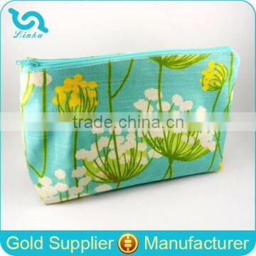 XL Aqua and Yellow Blossom Makeup Bag Canvas Travel Makeup Bag