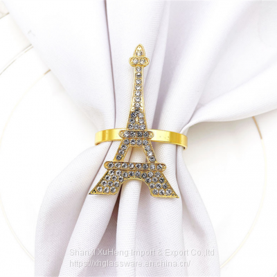 Creative Rose Gold Alloy Eiffel Tower Crystal Rhinestone Napkin Ring photo-3