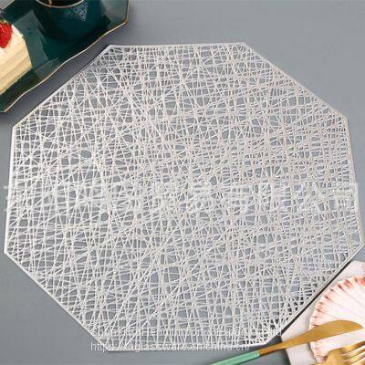 Cheap Metallic Golden Silver Rose Gold Colored Octagonal PVC Place mats For Wedding Dinning Table