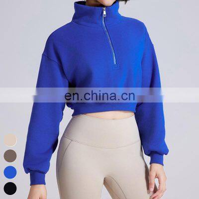 Custom Fitness Top Casual Loose Running Sweatshirts Stand Collar Yoga Coat Long Sleeve Half Zipper Fleece Sports Sweatshirt photo-2