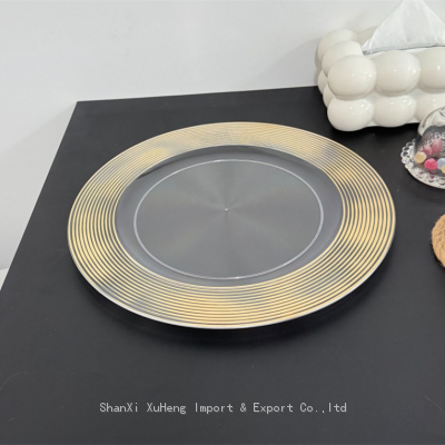 Golden Round Edge Clear Plastic Table Charger Plates Wedding Wholesale Festival Supplies Dinner Plate photo-3
