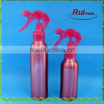 2016 popular pink aluminum bottle with trigger pump,aluminum bottle with mini trigger sprayer