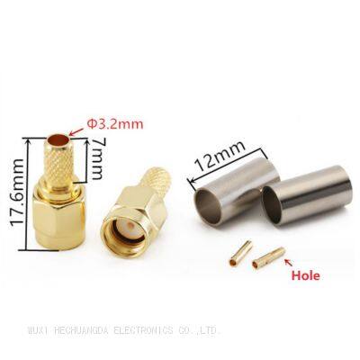 High quality full brass RF Coaxial straight SMA-J-3 male female positive electrode crimp connector for SYV50-3/RG58/3D-FB/LMR200 cable