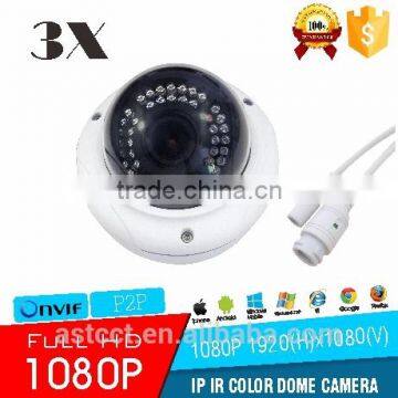 3X Motorized Zoom 2.0MP 1080P Low lux Hisilicon HD IP Color Dome CCTV camera H.264 Compression 30m IR distance Onvif2.4