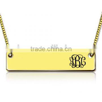 Personalized Gold Initial Bar Necklace Monogram Initials Letter Engrave Neckalce