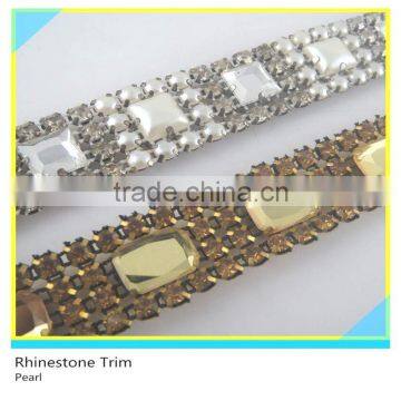 Fashion 888 Crystal Rhinestone Pearl Brass Cup Chain Decorative Garment