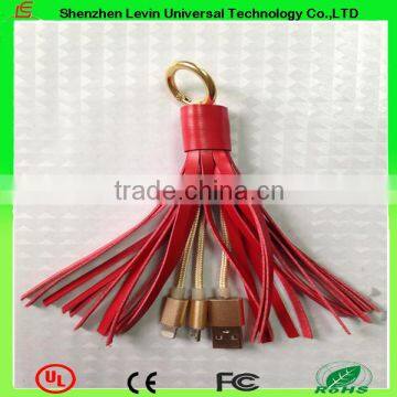 New Arrival  Leather Nylon Braided 2 in 1 Usb Cable For Iphone 5