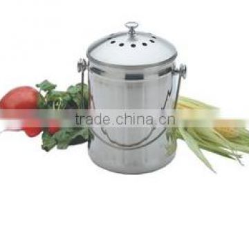 1gallon Indoor Kitchen Stainless Steel Compost Bin, warm compost pail with lid including two charcoal filter, kitchen crock