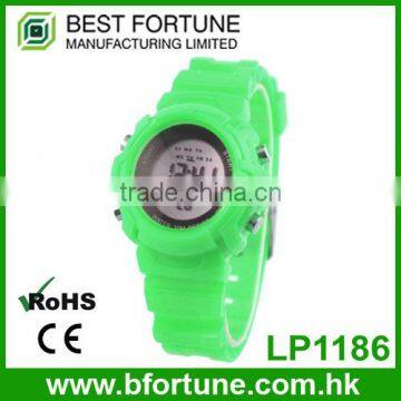 LP1186_GN Green Colorful rubber strap, LCD display Stainless steel caseback children digital cheep watch