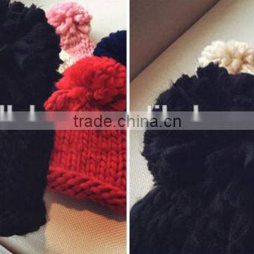 Hot Selling Handmade Knitting Pom Pom Style Ladies Fashion Hats