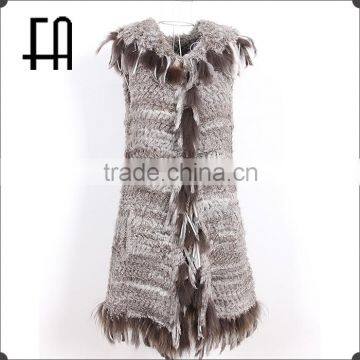Factory Direct Wholesale Price Lady's Rabbit Knitted Fur Waistcoat With Fur Tassels photo-2
