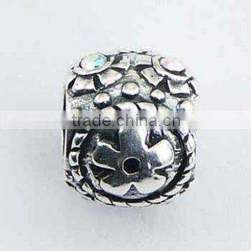 Antiqued Ornate Sterling Silver Flower Bead Austrian Crystals