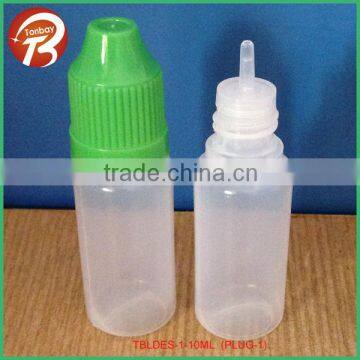 10ml LDPE translucent E-cigarette liquid/eyedrop dropper bottle with long thin tip & childproof CAP TBLDES-1-10ML(PLUG-1)