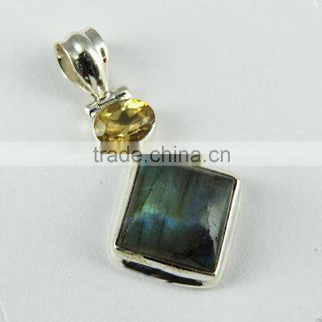 Regal Blue Labradorite, Citrine 925 Sterling Silver Pendant, Handmade Silver Jewelry, Indian Silver Jewellery