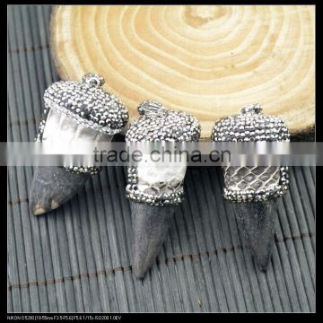 LFD-0050P ~ Wholesale White Snakeskin Ox Horn Pendants , Pave Rhinestone Crystal Charms Necklace Pendant Jewelry Making