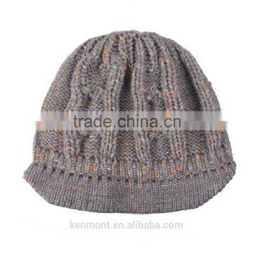 Plain Knitted Fur Ball Beanie Hat With Top Ball Kenmont Supply photo-3