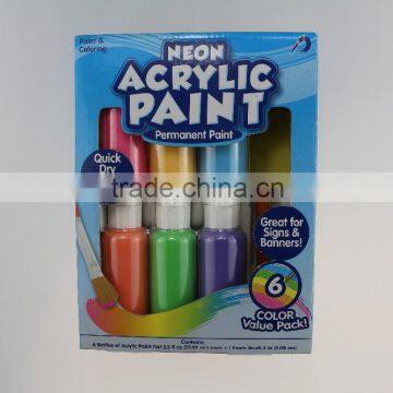 6 bottles of neon acrylic paint, 73.92ml/bottle