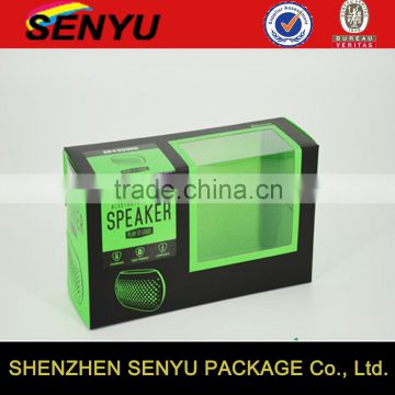 customized paper box with clear PVC window, wireless speaker box packaging