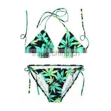 Green Leaf Sexy Women Digital Print Bikini Set photo-2