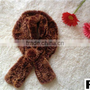 100% knitted Rex Rabbit Scarf Real Fur Scarf dyed in brown color