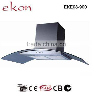 900mm Stainless Steel Push Button Glass Canopy Cooker Hood