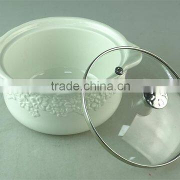 Cream Ceramic Flower Embossing Soup Tureen With Glass Cover/lid in Stock for Home Use photo-2