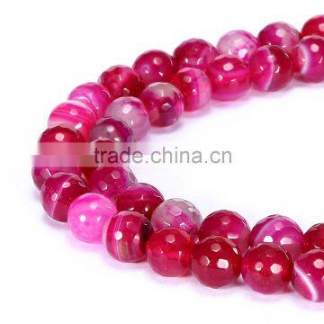 Good Sale Faceted Round Fushia Stripe Agate Carnelian Gemstone Loose Beads